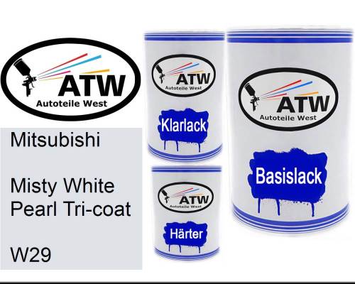 Mitsubishi, Misty White Pearl Tricoat, W29: 500ml Lackdose + 500ml Klarlack + 250ml Härter - Set, von ATW Autoteile West.